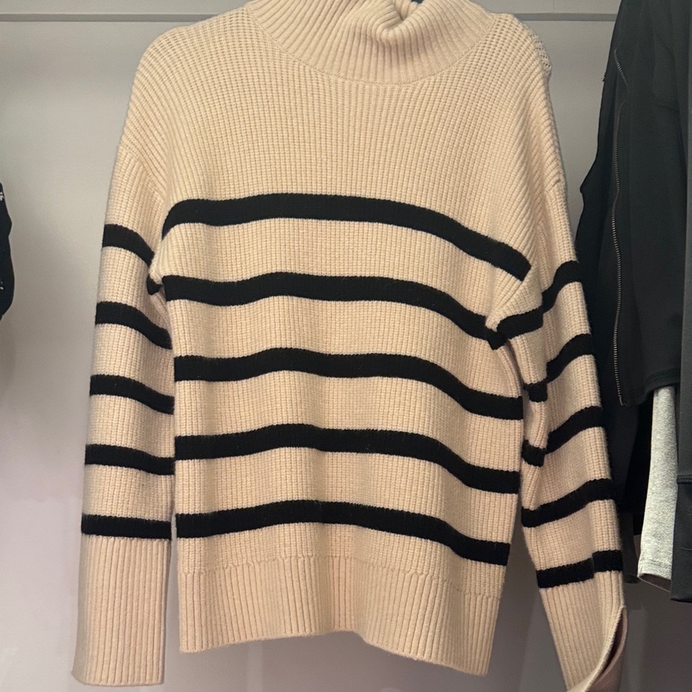 Striped Turtleneck Sweater - Cream and Black